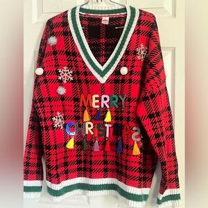 Ugly sweater Holiday Time Festive Black and Red Sweater